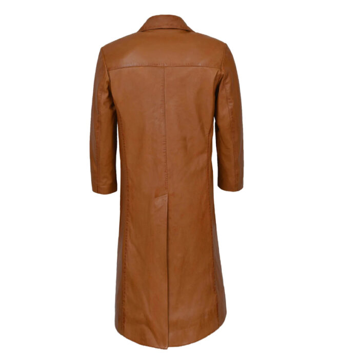 Tan Leather Trench Coat For Men