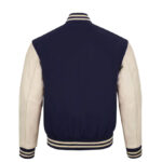 Varsity Letterman Bomber Navy Blue Leather Jacket