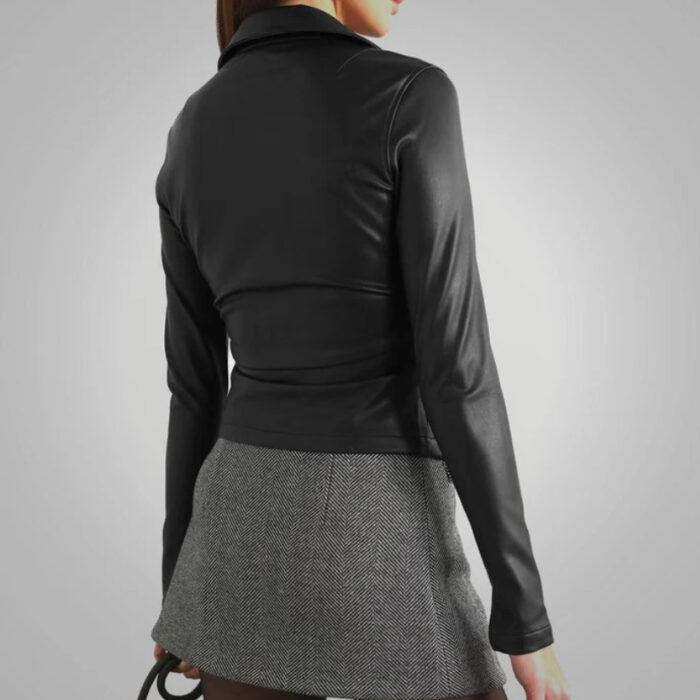 Black Slim Fit Leather Shirt For Women