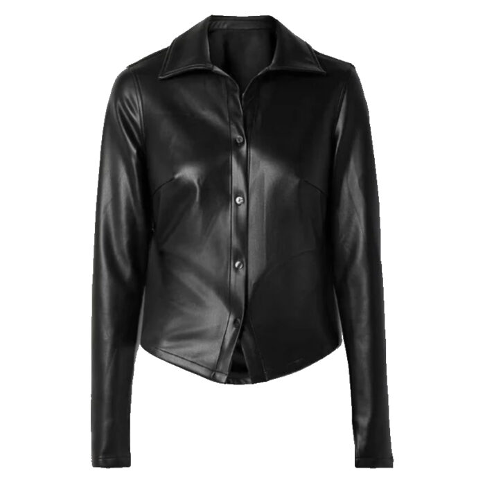 Black Slim Fit Leather Shirt For Women