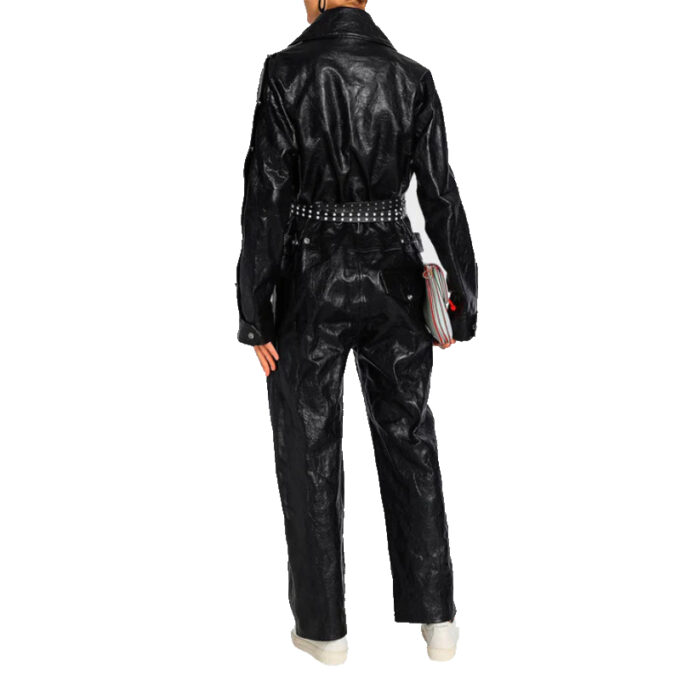 Elite Textured Black Leather Womens Jumpsuit