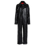 Elite Textured Black Leather Womens Jumpsuit