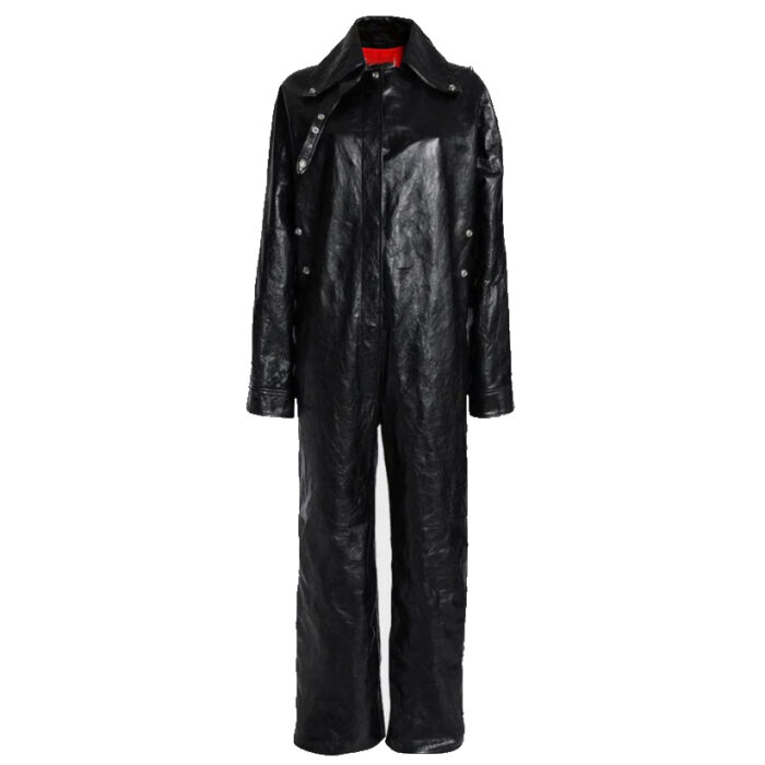 Elite Textured Black Leather Womens Jumpsuit