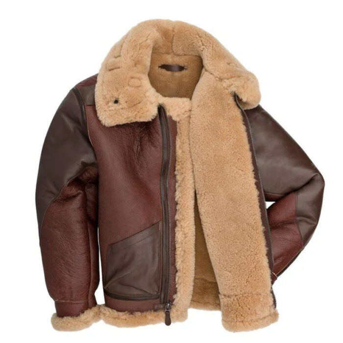 men's bomber brown sheepskin leather jacket. Crafted from premium materials, this timeless piece effortlessly elevates your style for any occasion