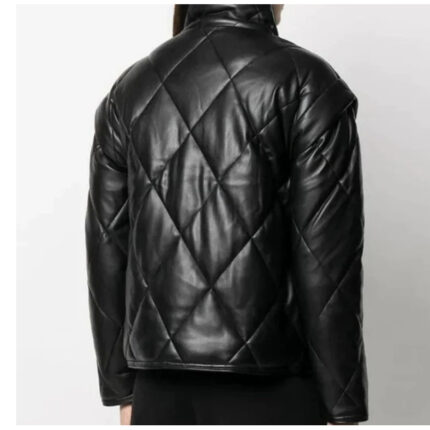 New Women Black Puffer Leather Jacket