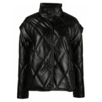 New Women Black Puffer Leather Jacket