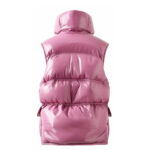 Pink Leather Down Puffer Vest Jacket