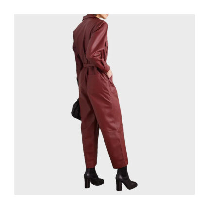 Sleek Cherry Red Leather Womens Jumpsuit