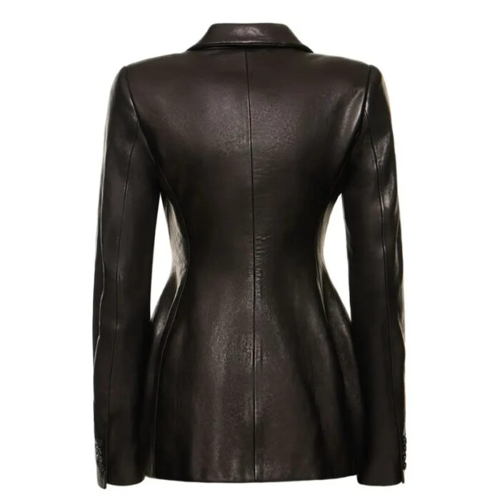 Women Black Genuine Leather Blazer Jacket