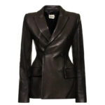 Women Black Genuine Leather Blazer Jacket