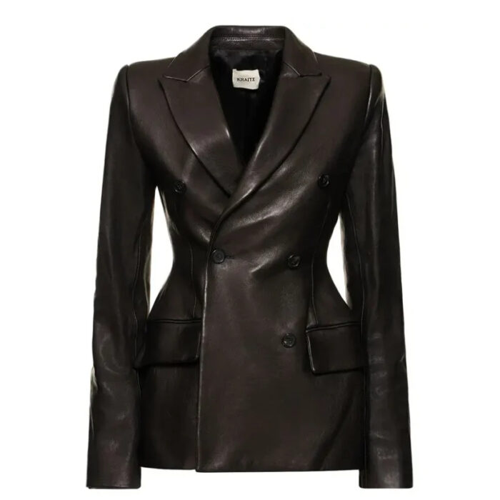 Women Black Genuine Leather Blazer Jacket