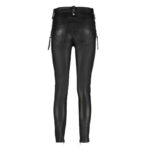 Women Black Leather Biker Pant Zipper Style