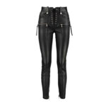 Women Black Leather Biker Pant Zipper Style