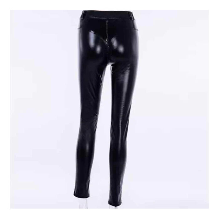 Women Black Leather Fitted Pants