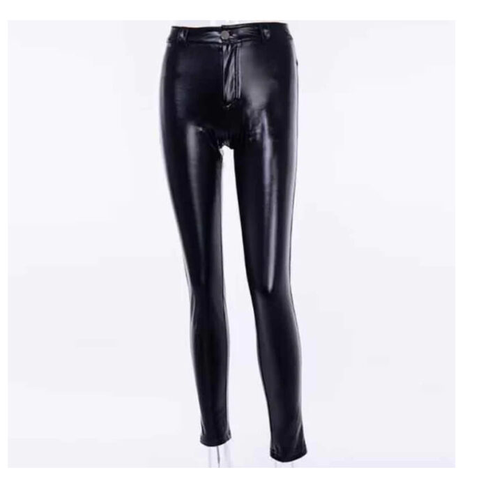 Women Black Leather Fitted Pants