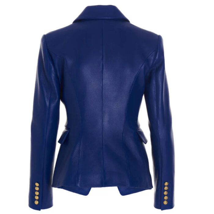 Women Blue Leather Blazer 100% Lambskin