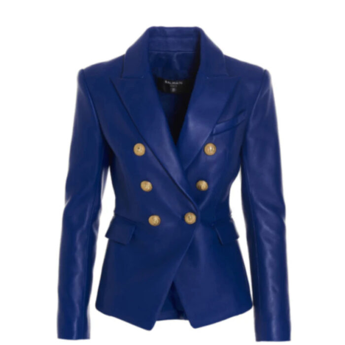 Women Blue Leather Blazer 100% Lambskin