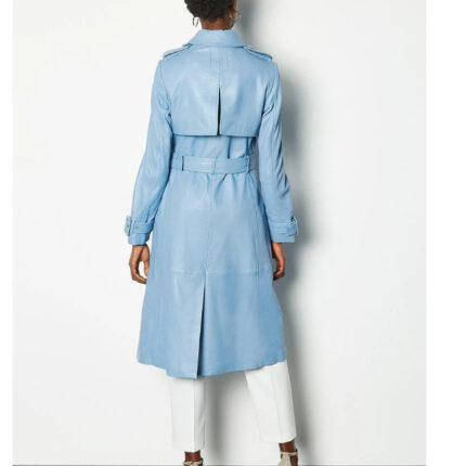 Women Lite Blue Leather Trench Coat