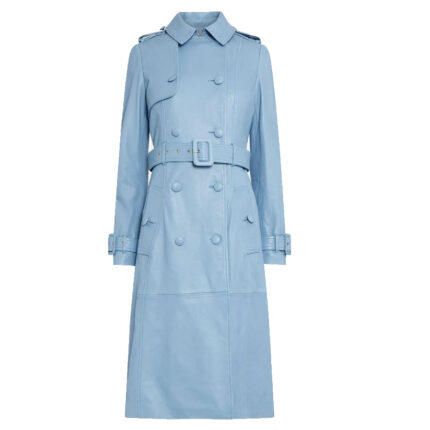 Women Lite Blue Leather Trench Coat