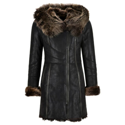 Women Shearling Coat Black Winters