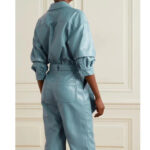 Womens Blue Belted leather Jumpsuit