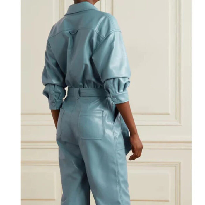 Womens Blue Belted leather Jumpsuit