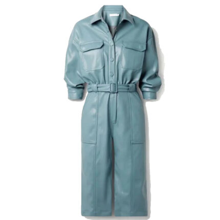 Womens Blue Belted leather Jumpsuit