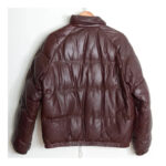 Womens Brown Bomber Leather Puffer Jacket