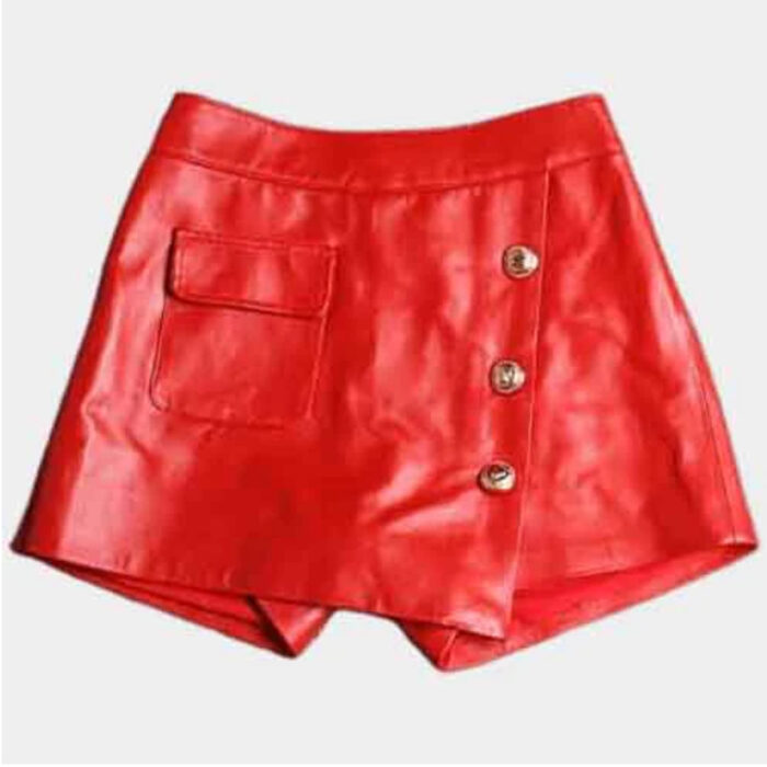 Womens Genuine Leather Short in Red