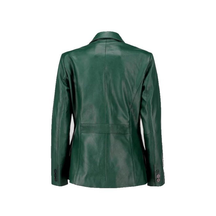 Womens Green Genuine Leather Blazer with high quality