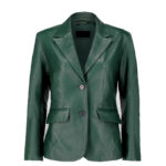 Womens Green Genuine Leather Blazer with high quality