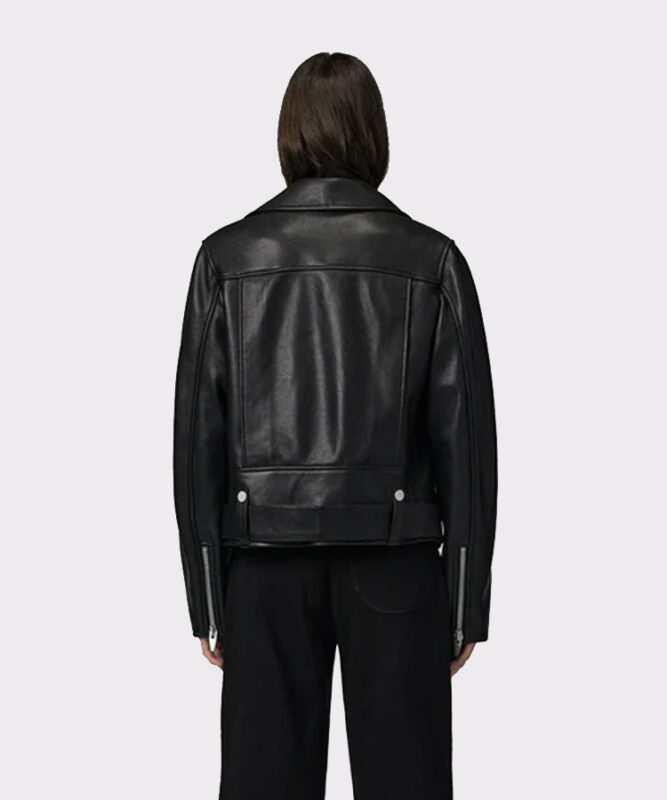 Women Black Leather Jacket back