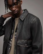 Men's Leather Bomber Harrington Jacket