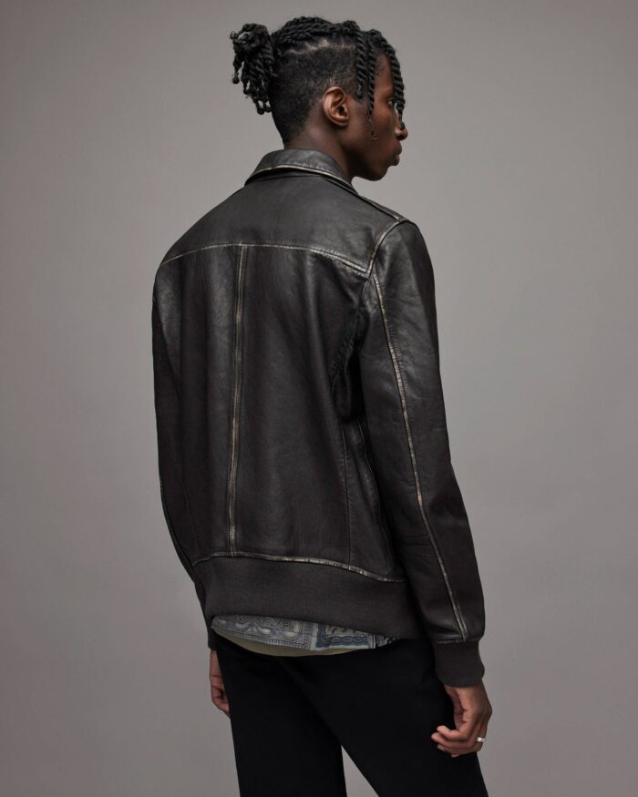 Men's Distressed Leather Bomber Harrington Jacket