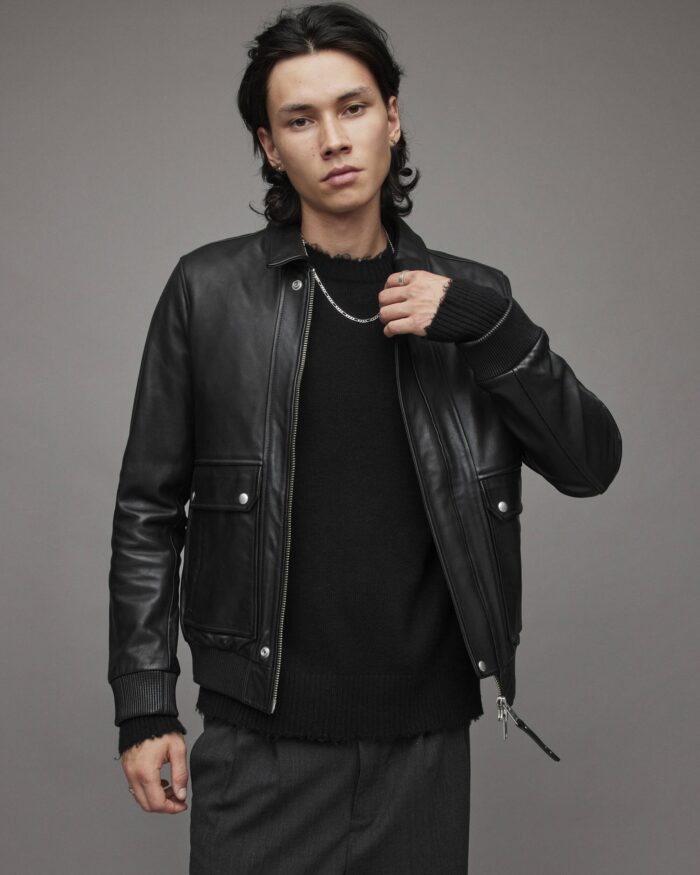 Men's Leather Bomber Harrington Jacket