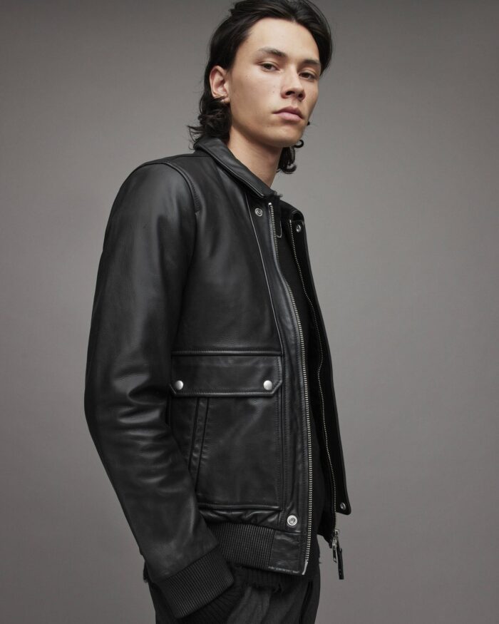 Men's Leather Bomber Harrington Jacket