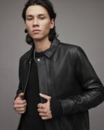 Men's Leather Bomber Harrington Jacket