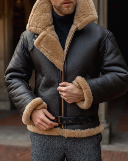 Men's Aviator Fur Sheepskin Leather Jacket