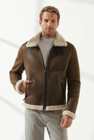 Men's Aviator Fur Sheepskin Leather Jacket