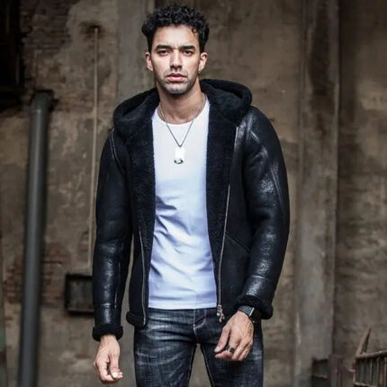 Men's Hooded Shearling Leather Jacket