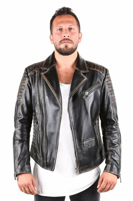 Men's Biker Distressed Leather Jacket