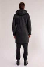 Men's Black Hooded Shearling Leather Coat