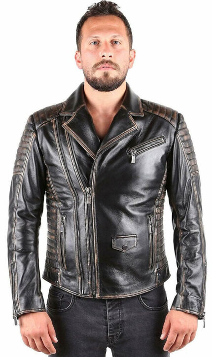 Men's Biker Distressed Leather Jacket