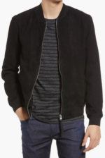 Men's Black Suede Leather Bomber Jacket