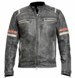 Men's Cafe Racer Distressed Leather Jacket