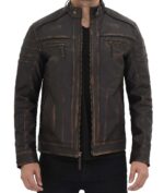 Men's Cafe Racer Distressed Leather Jacket