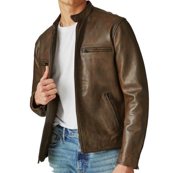 Men's Distressed Motorcycle Leather Jacket