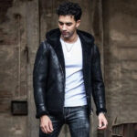 Men's Hooded Shearling Leather Jacket