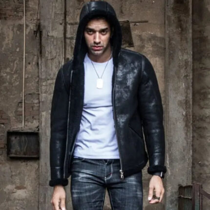 Men's Hooded Shearling Leather Jacket