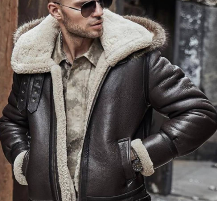 Men's Shearling Aviator Parka Leather Jacket